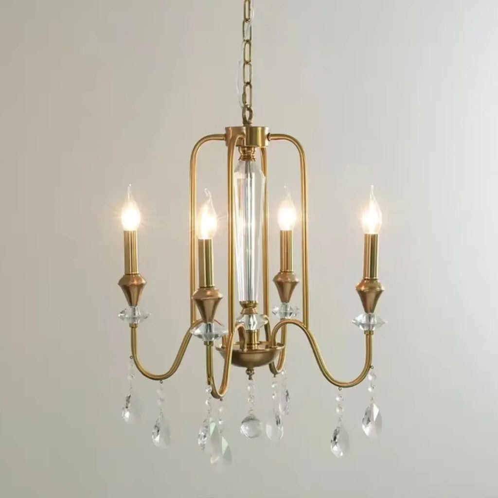 Metallic Alloy Hanging Gold Adjustable Crystal Chandelier