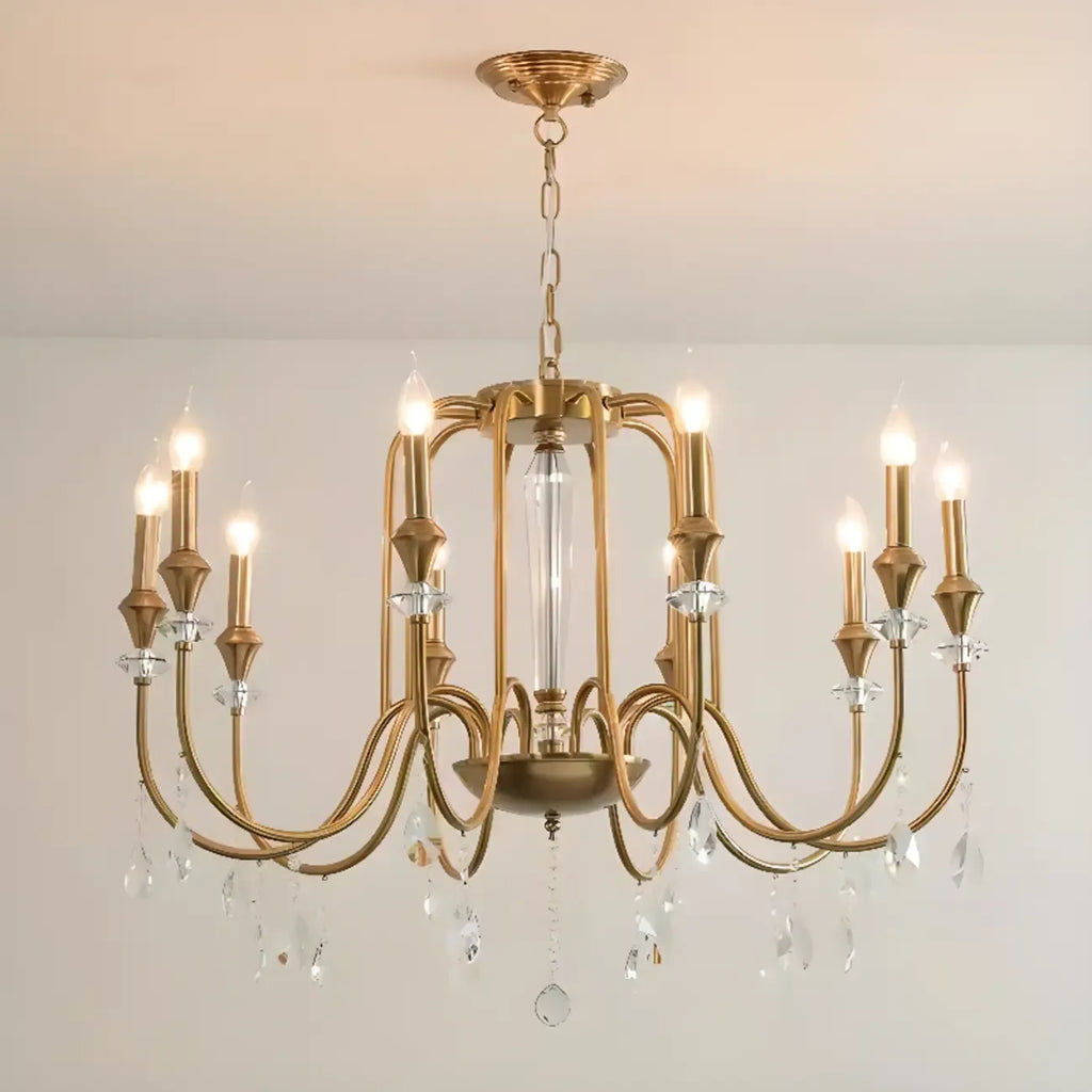 Metallic Alloy Hanging Gold Adjustable Crystal Chandelier