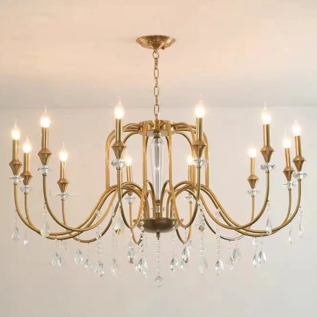 Metallic Alloy Hanging Gold Adjustable Crystal Chandelier