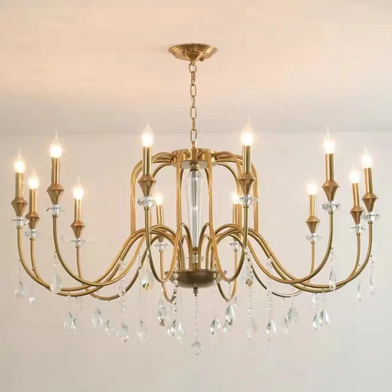 Metallic Alloy Hanging Gold Adjustable Crystal Chandelier