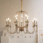 Metallic Alloy Hanging Gold Adjustable Crystal Chandelier