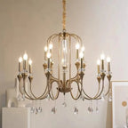 Metallic Alloy Hanging Gold Adjustable Crystal Chandelier