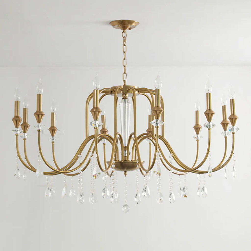 Metallic Alloy Hanging Gold Adjustable Crystal Chandelier