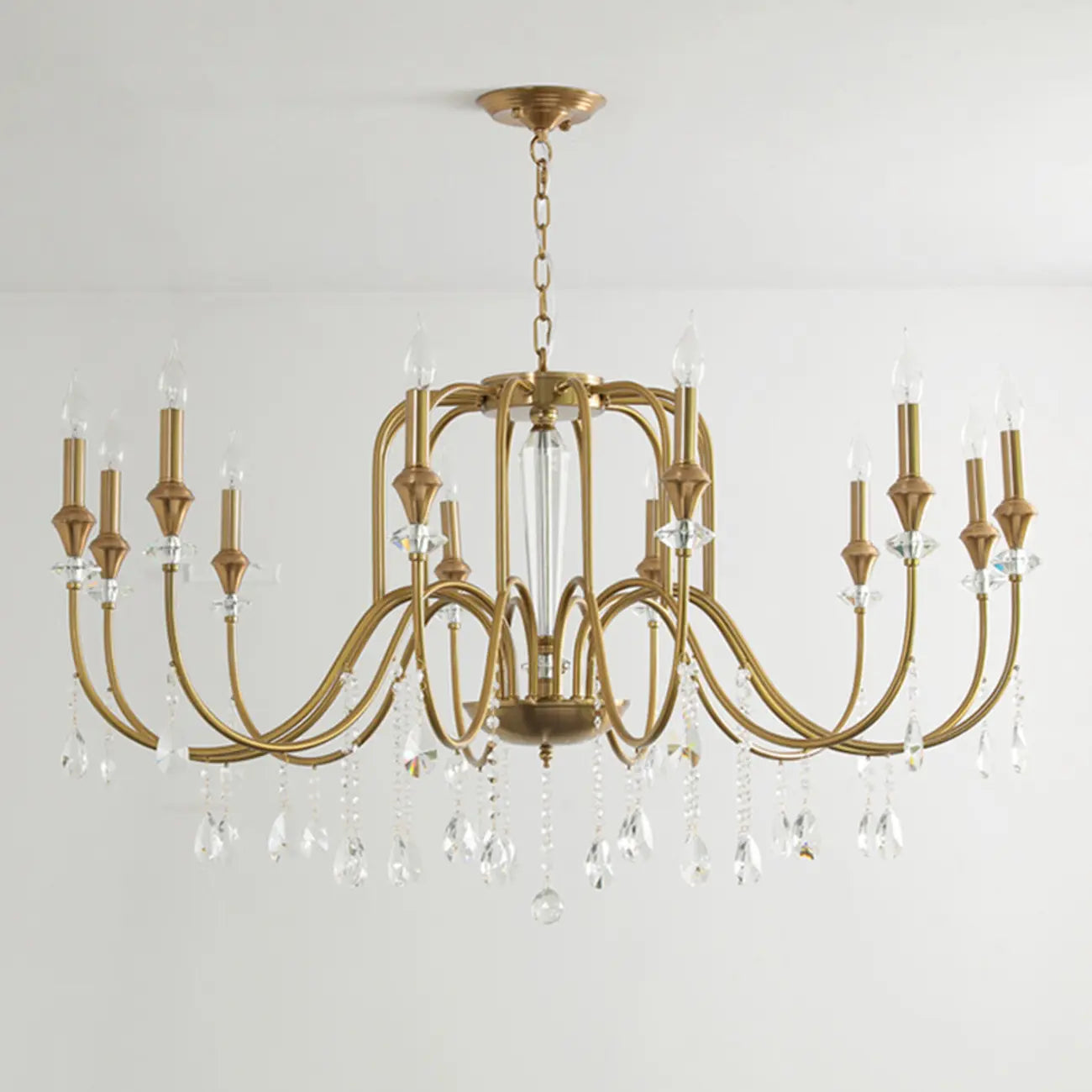 Metallic Alloy Hanging Gold Adjustable Crystal Chandelier