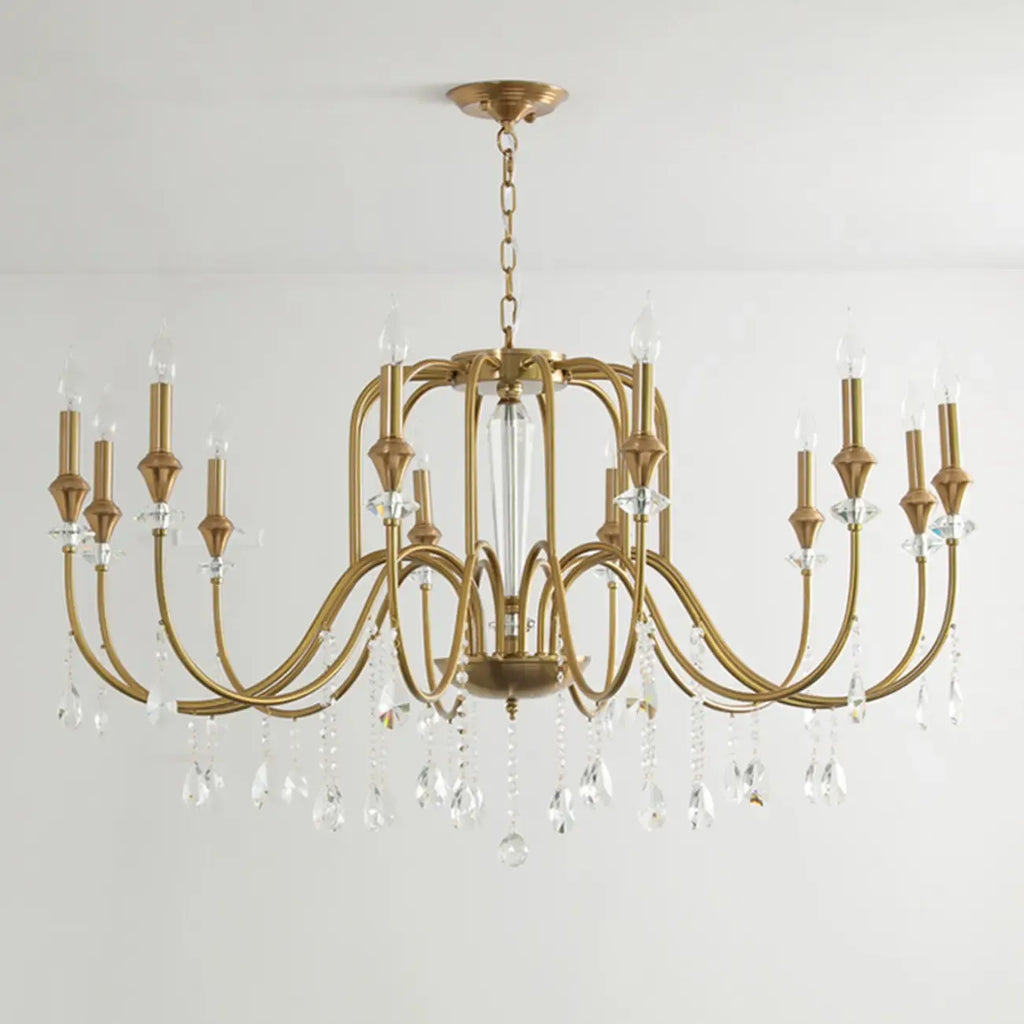 Metallic Alloy Hanging Gold Adjustable Crystal Chandelier