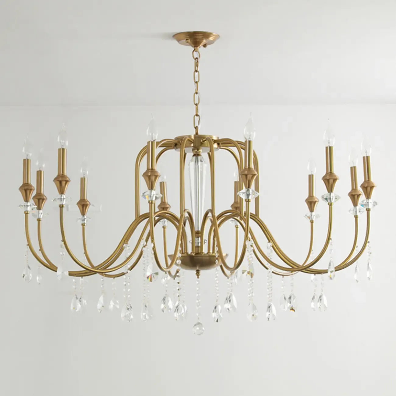 Metallic Alloy Hanging Gold Adjustable Crystal Chandelier