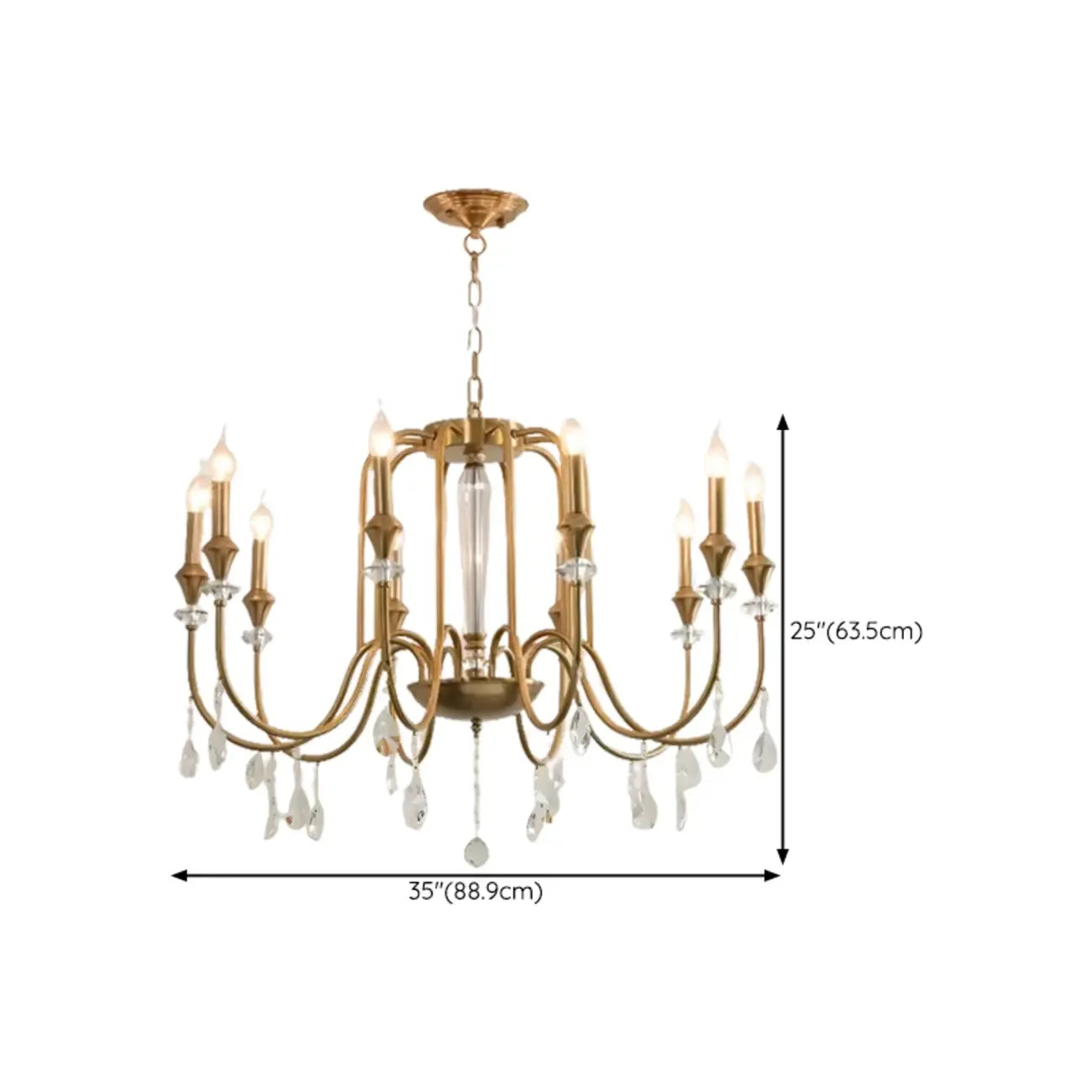 Metallic Alloy Hanging Gold Adjustable Crystal Chandelier