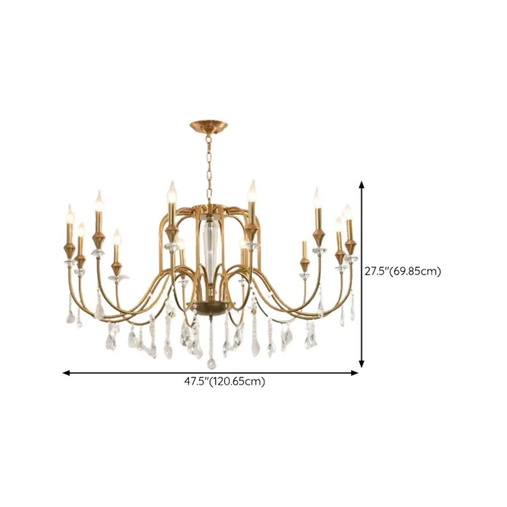 Metallic Alloy Hanging Gold Adjustable Crystal Chandelier