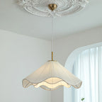 Adjustable White Fabric Flower Pendant Light Fixture for Indoor