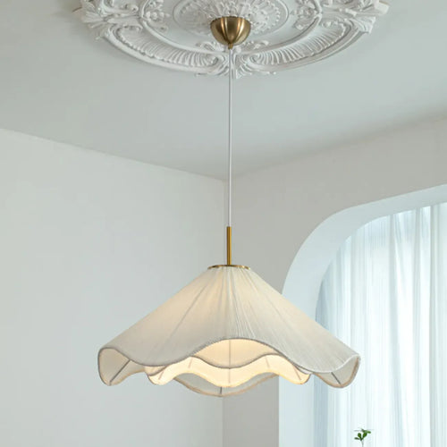 Adjustable White Fabric Flower Pendant Light Fixture for Indoor
