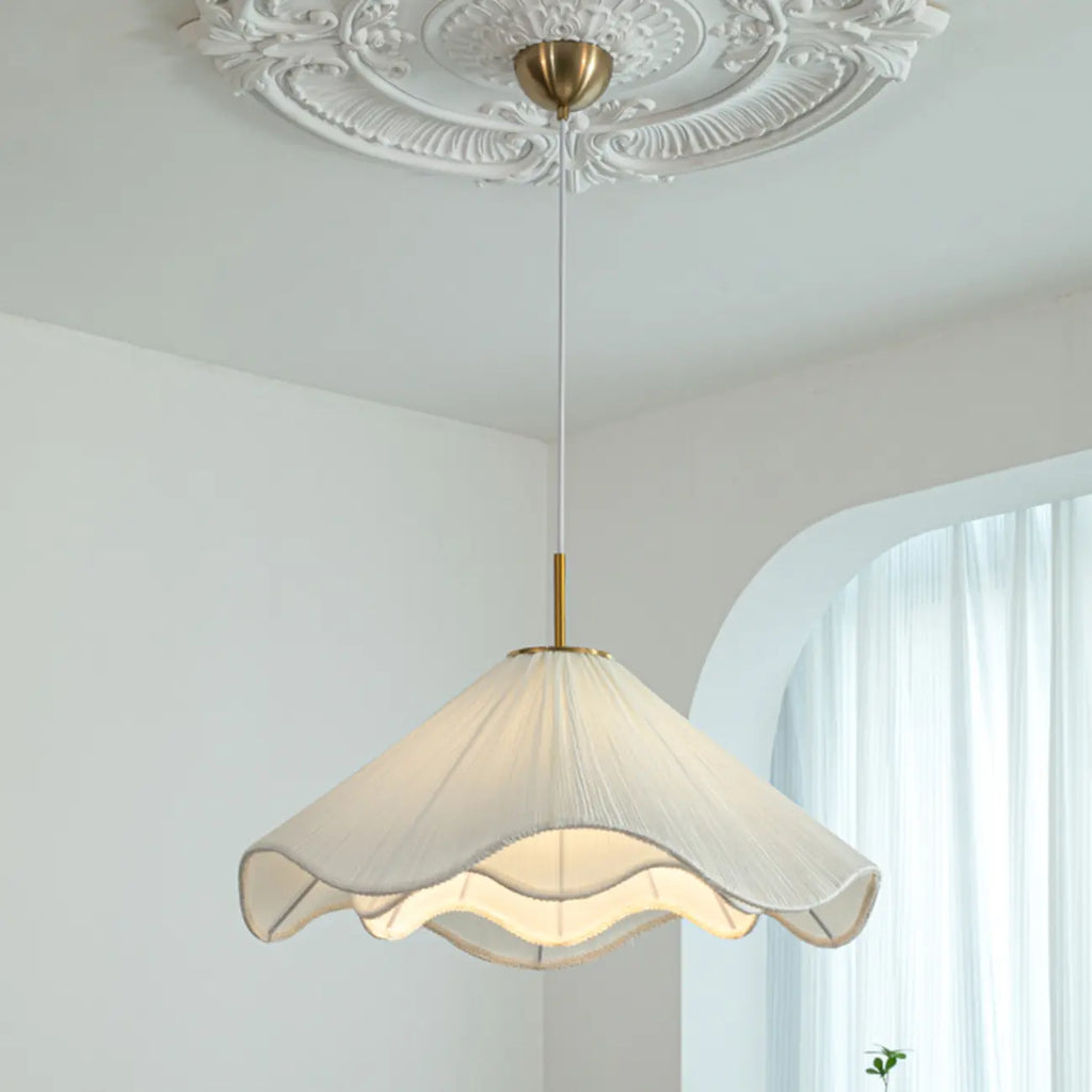 Adjustable White Fabric Flower Pendant Light Fixture for Indoor