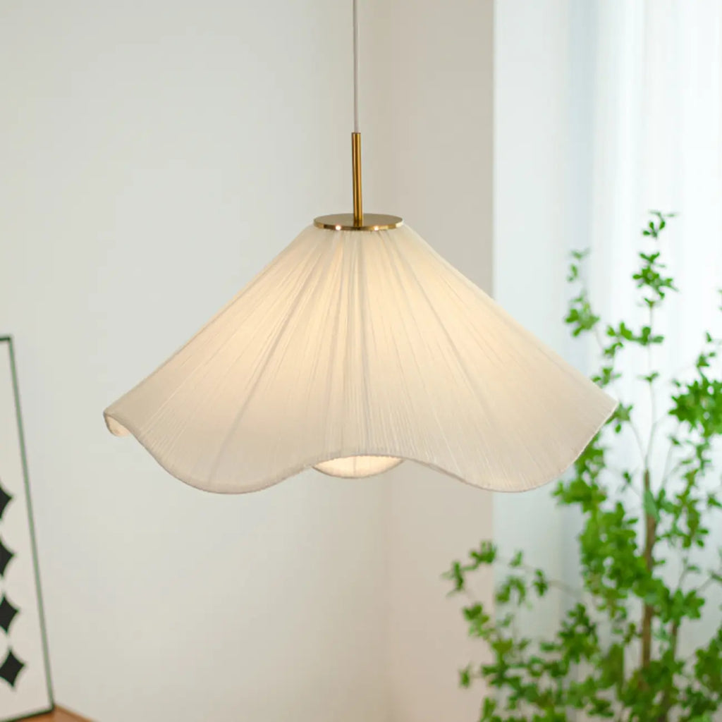 Adjustable White Fabric Flower Pendant Light Fixture for Indoor