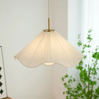 Adjustable White Fabric Flower Pendant Light Fixture for Indoor