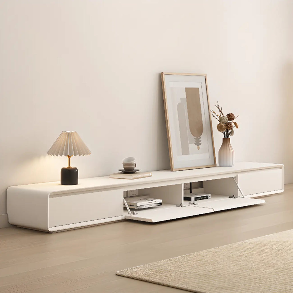 Ventilated 2 Drawers Wood Rectangular White TV Stand