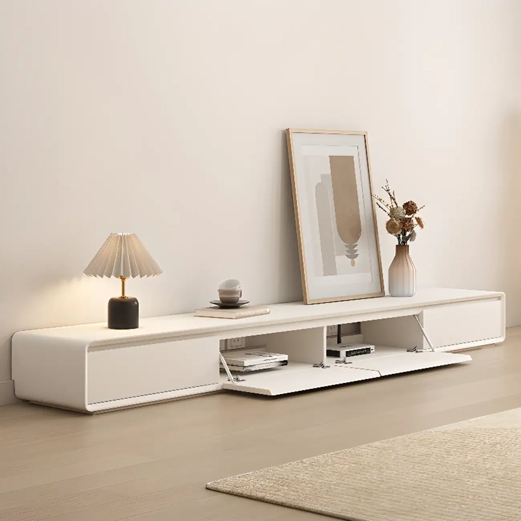 Ventilated 2 Drawers Wood Rectangular White TV Stand