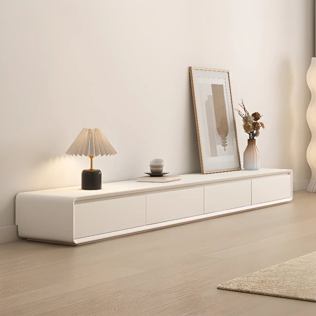 Ventilated 2 Drawers Wood Rectangular White TV Stand