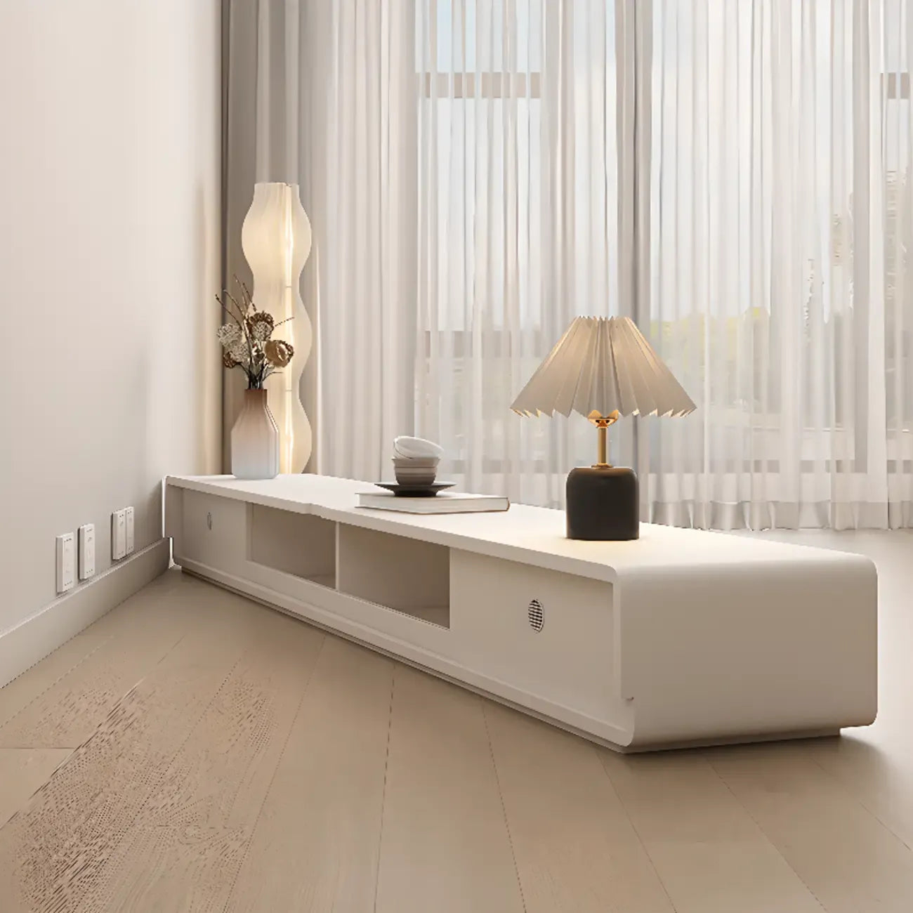 Ventilated 2 Drawers Wood Rectangular White TV Stand