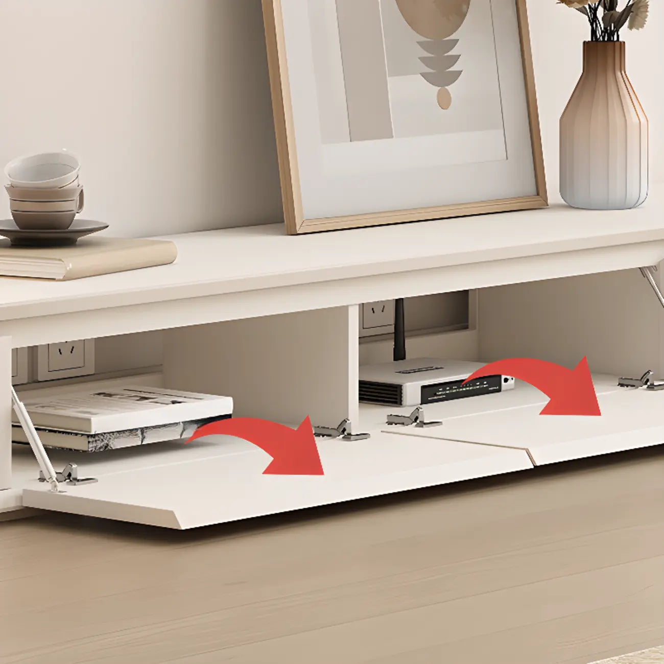 Ventilated 2 Drawers Wood Rectangular White TV Stand