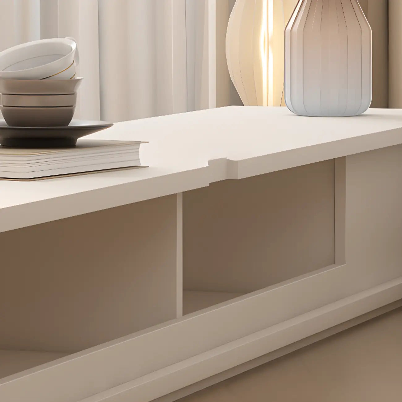 Ventilated 2 Drawers Wood Rectangular White TV Stand