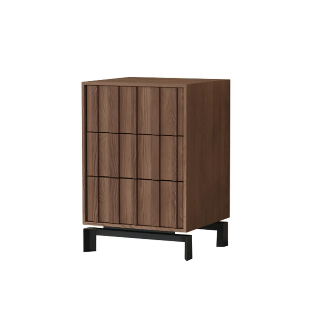 Mid-Century Modern Brown Wooden Waved Utility Storage Cabinet
