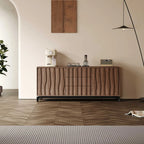 Mid-Century Modern Brown Wooden Waved Utility Storage Cabinet