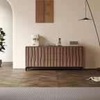 Mid-Century Modern Brown Wooden Waved Utility Storage Cabinet