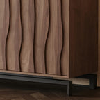 Mid-Century Modern Brown Wooden Waved Utility Storage Cabinet