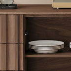 Mid-Century Modern Brown Wooden Waved Utility Storage Cabinet