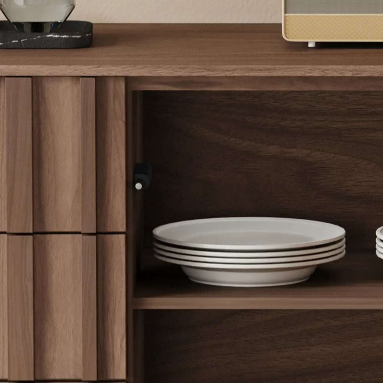 Mid-Century Modern Brown Wooden Waved Utility Storage Cabinet