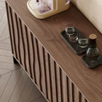 Mid-Century Modern Brown Wooden Waved Utility Storage Cabinet