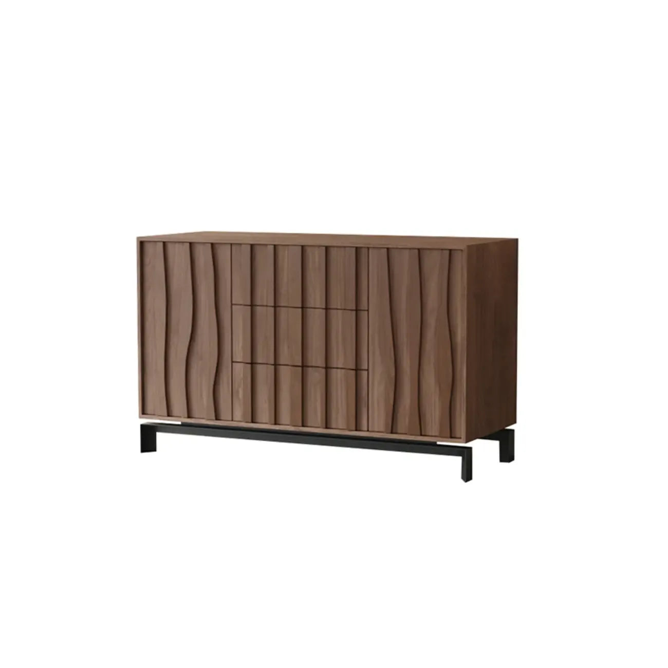 Mid-Century Modern Brown Wooden Waved Utility Storage Cabinet