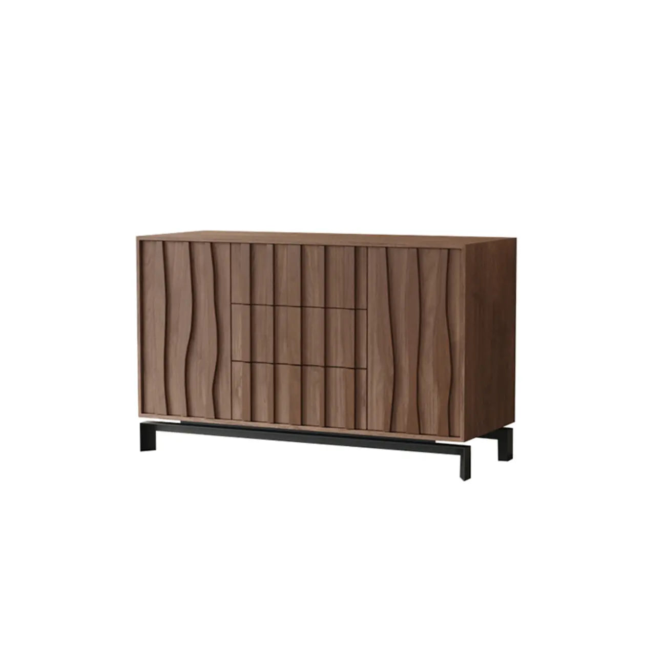 Mid-Century Modern Brown Wooden Waved Utility Storage Cabinet