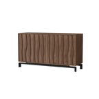 Mid-Century Modern Brown Wooden Waved Utility Storage Cabinet