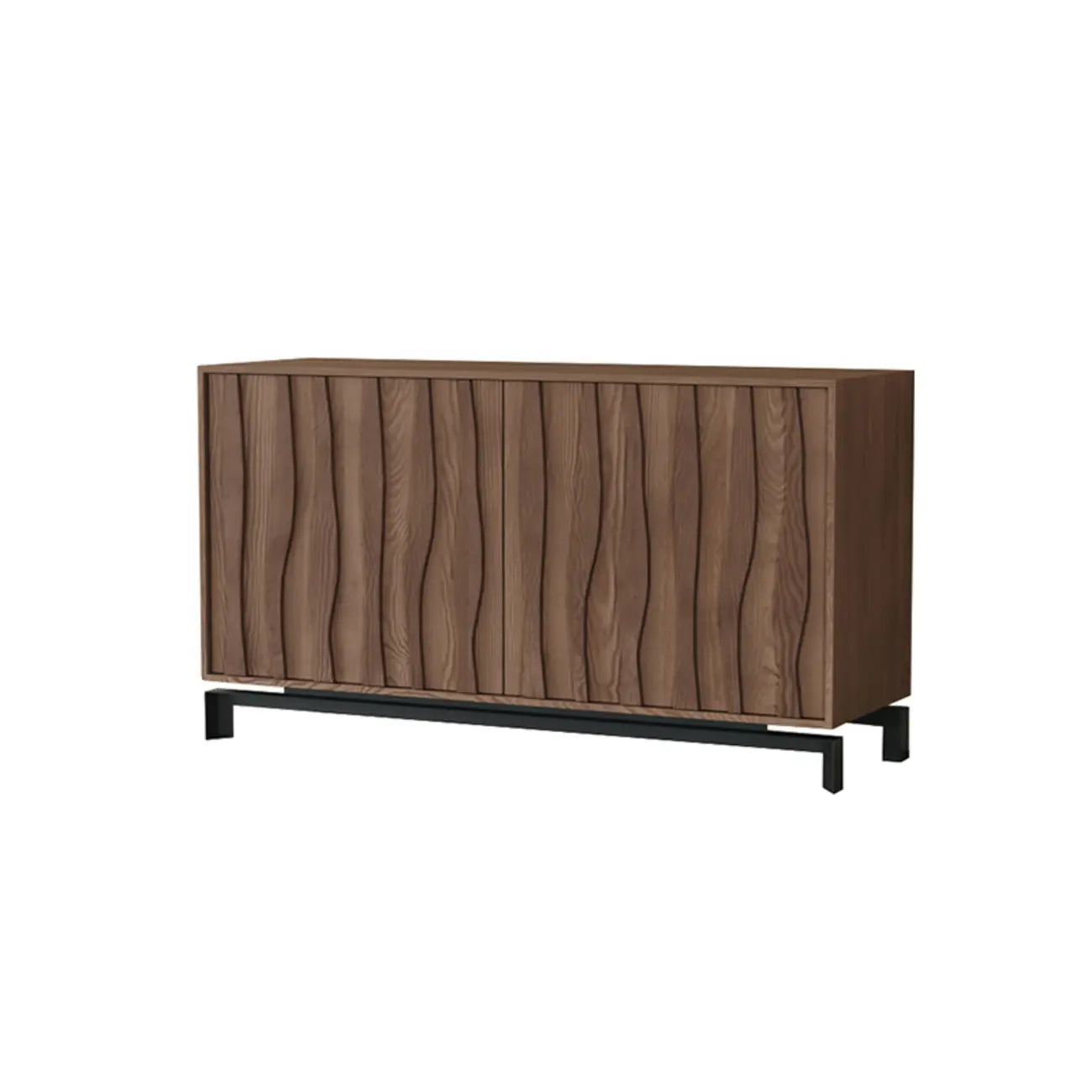 Mid-Century Modern Brown Wooden Waved Utility Storage Cabinet