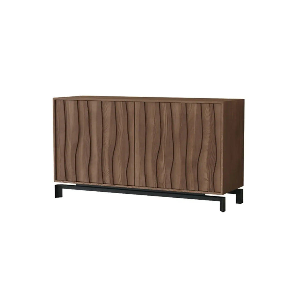 Mid-Century Modern Brown Wooden Waved Utility Storage Cabinet