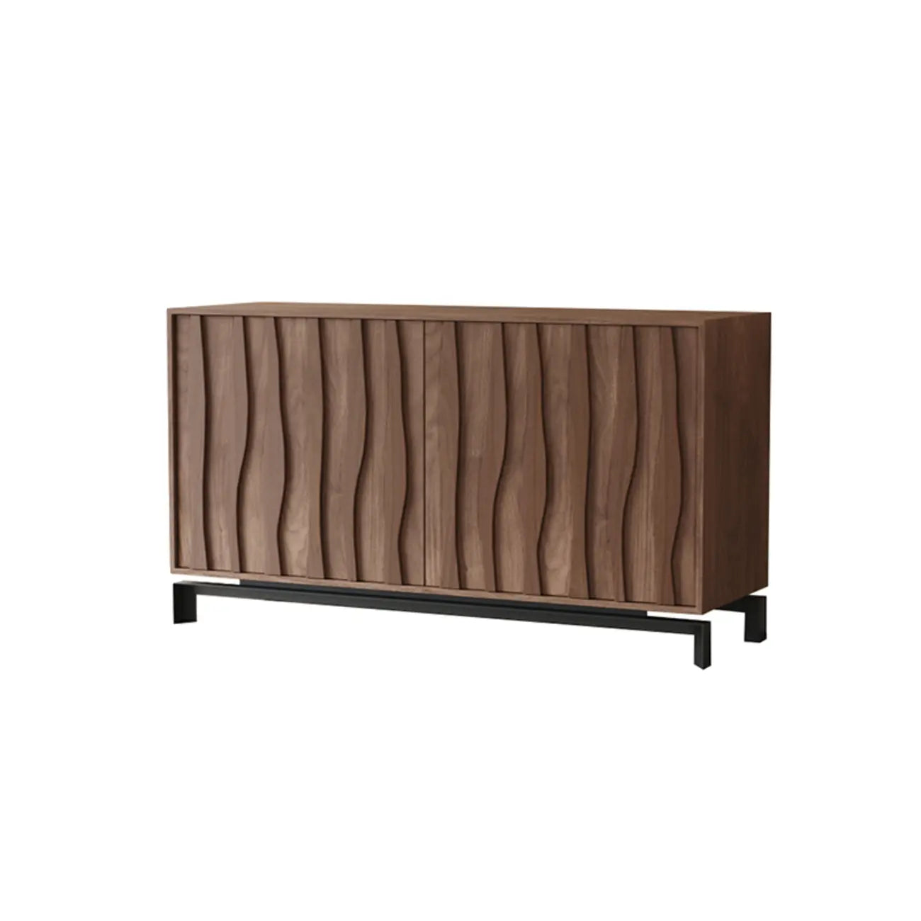 Mid-Century Modern Brown Wooden Waved Utility Storage Cabinet