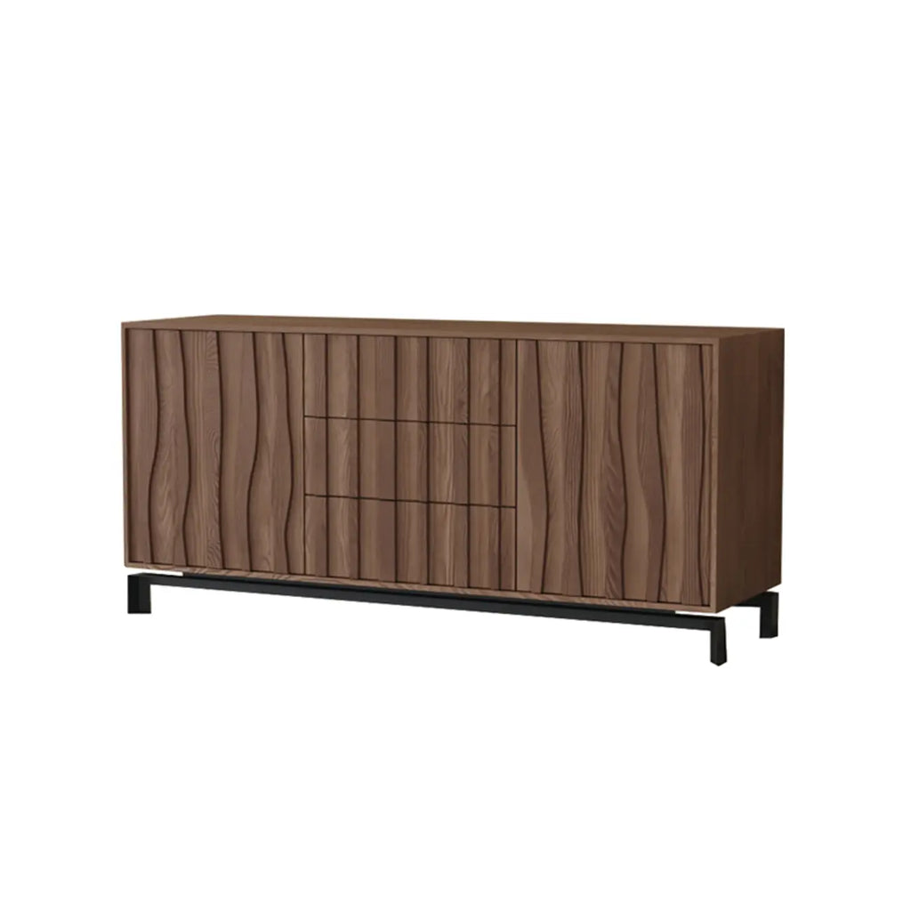 Mid-Century Modern Brown Wooden Waved Utility Storage Cabinet