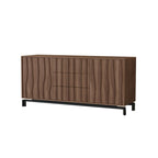 Mid-Century Modern Brown Wooden Waved Utility Storage Cabinet