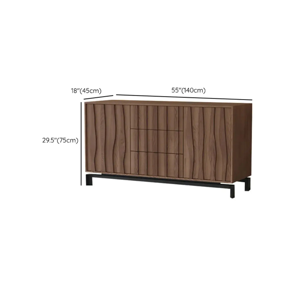 Mid-Century Modern Brown Wooden Waved Utility Storage Cabinet