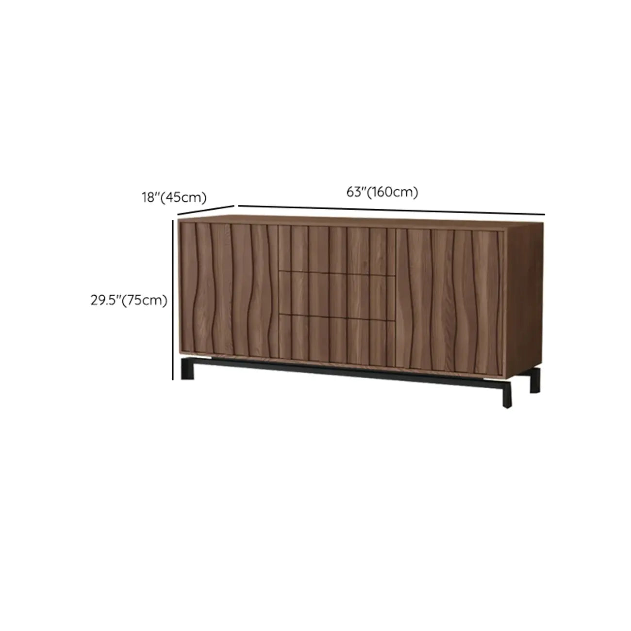 Mid-Century Modern Brown Wooden Waved Utility Storage Cabinet