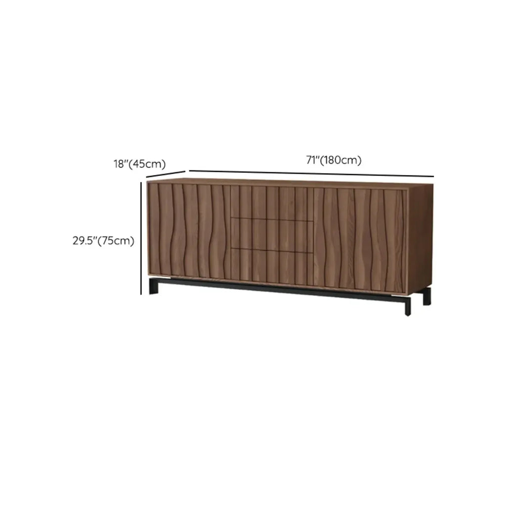 Mid-Century Modern Brown Wooden Waved Utility Storage Cabinet