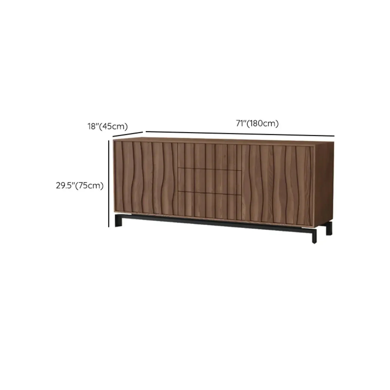 Mid-Century Modern Brown Wooden Waved Utility Storage Cabinet