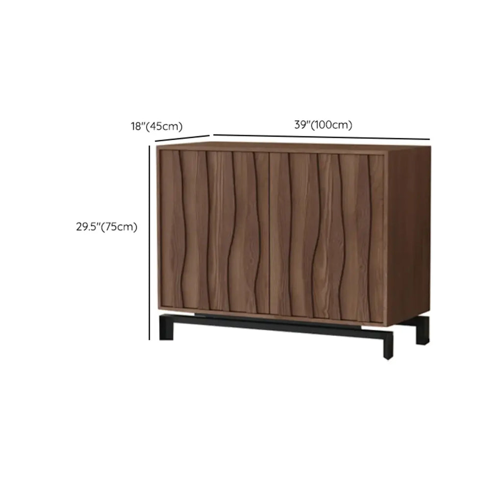 Mid-Century Modern Brown Wooden Waved Utility Storage Cabinet