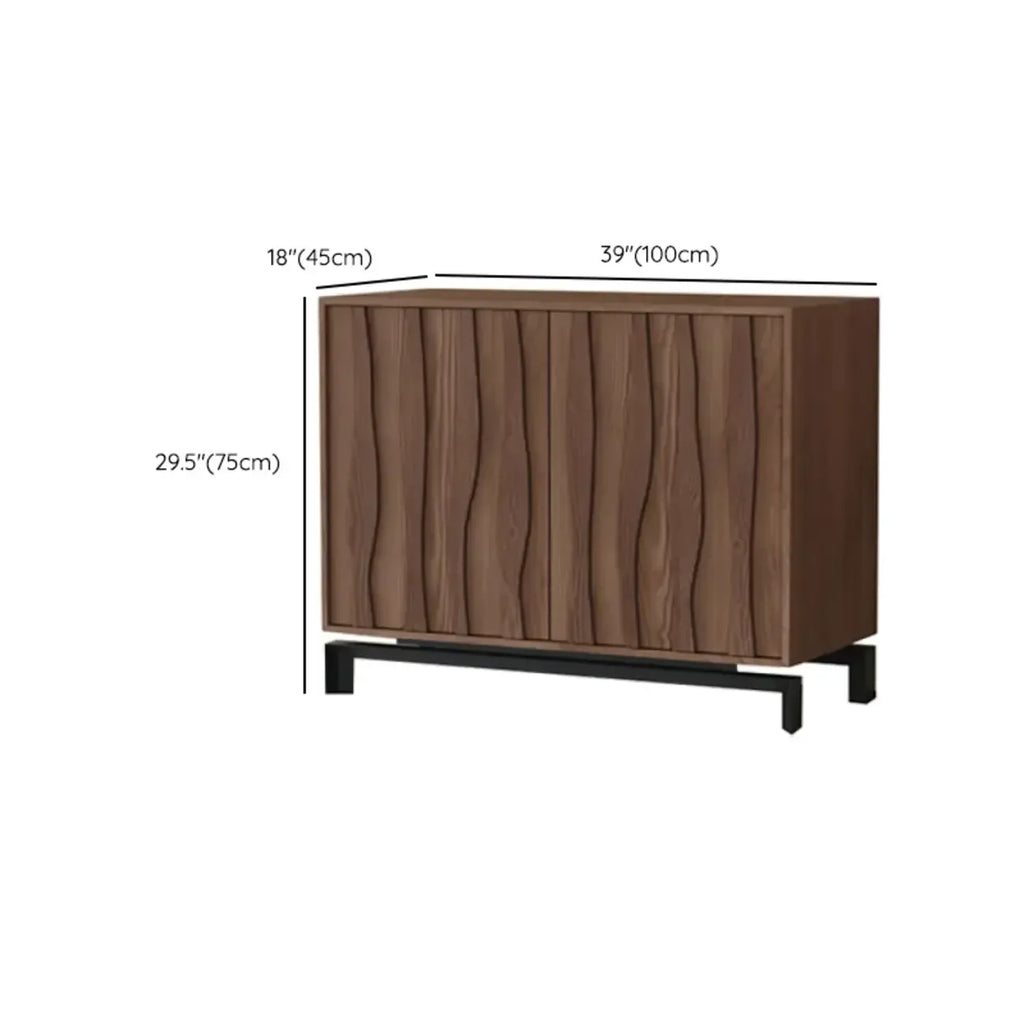 Mid-Century Modern Brown Wooden Waved Utility Storage Cabinet