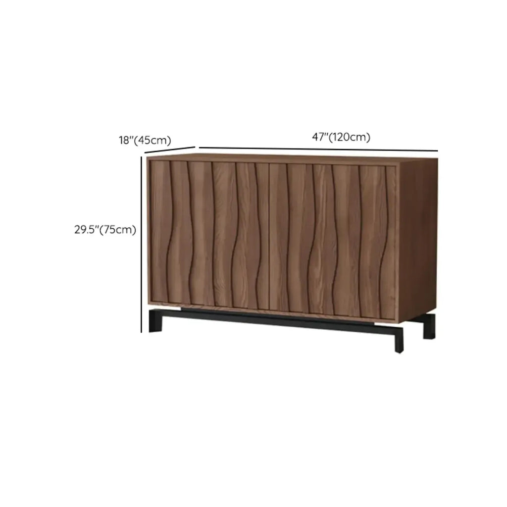 Mid-Century Modern Brown Wooden Waved Utility Storage Cabinet