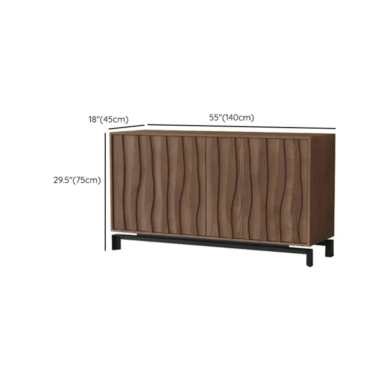 Mid-Century Modern Brown Wooden Waved Utility Storage Cabinet