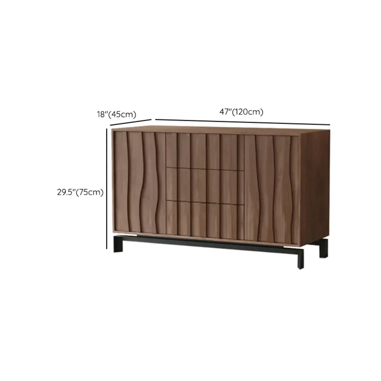 Mid-Century Modern Brown Wooden Waved Utility Storage Cabinet