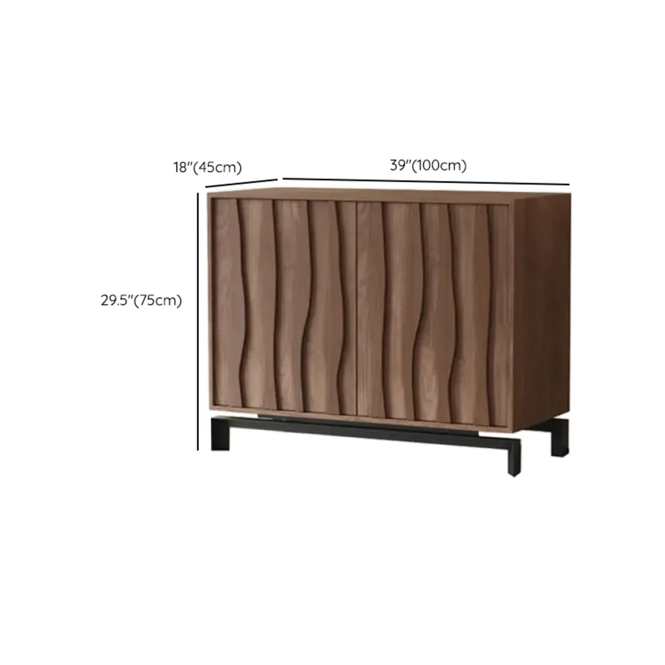 Mid-Century Modern Brown Wooden Waved Utility Storage Cabinet