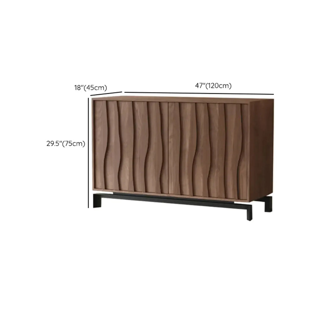 Mid-Century Modern Brown Wooden Waved Utility Storage Cabinet