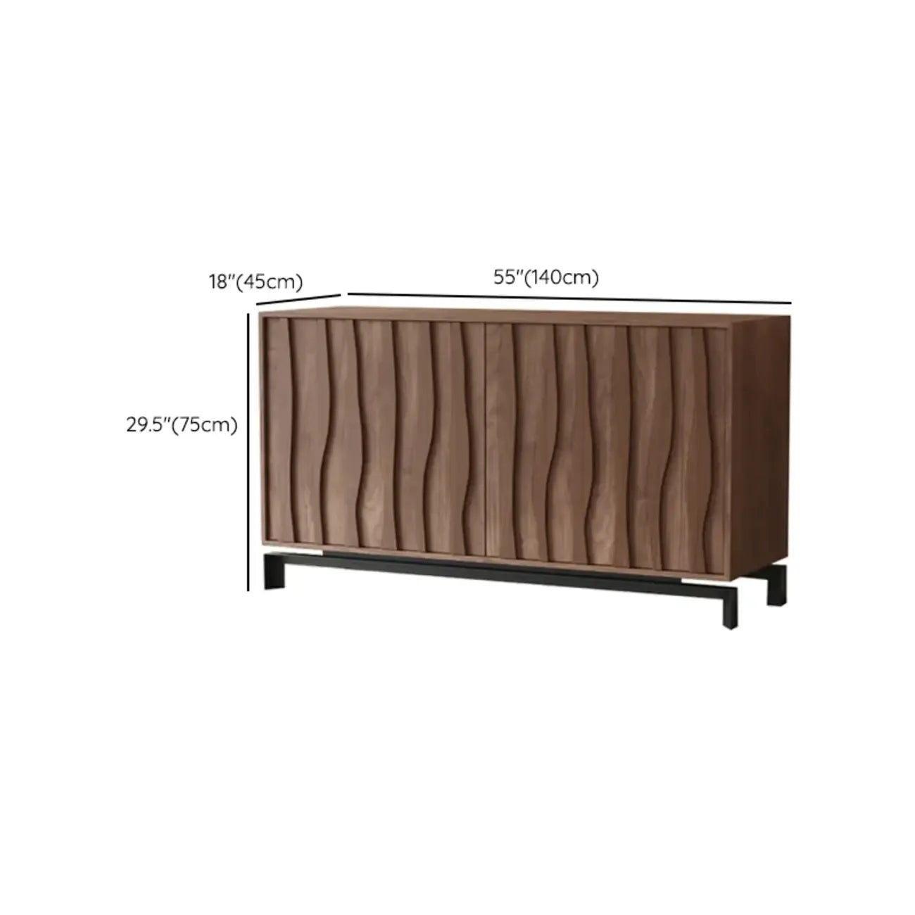 Mid-Century Modern Brown Wooden Waved Utility Storage Cabinet